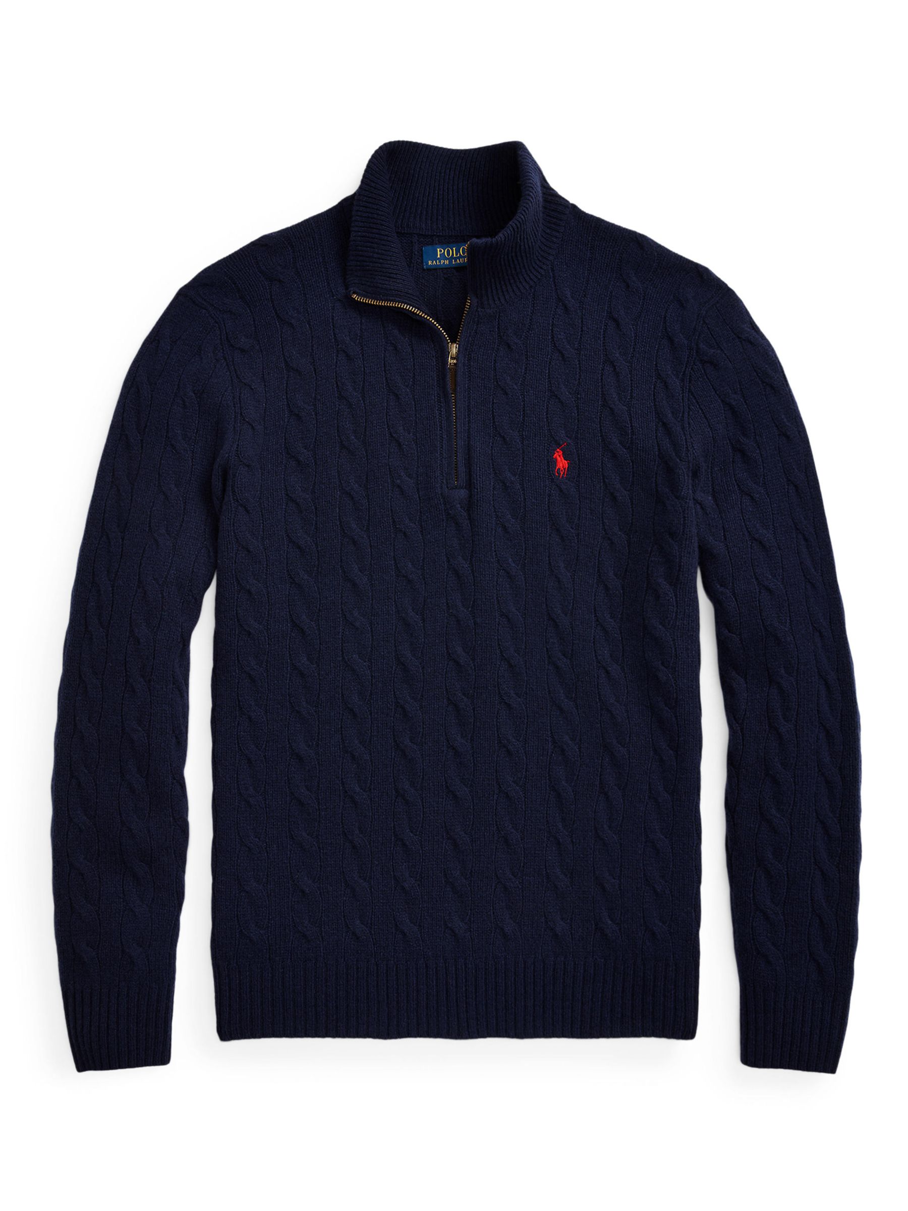 Polo Ralph Lauren Iconic Cable Knit Quarter Zip Jumper, Hunter Navy