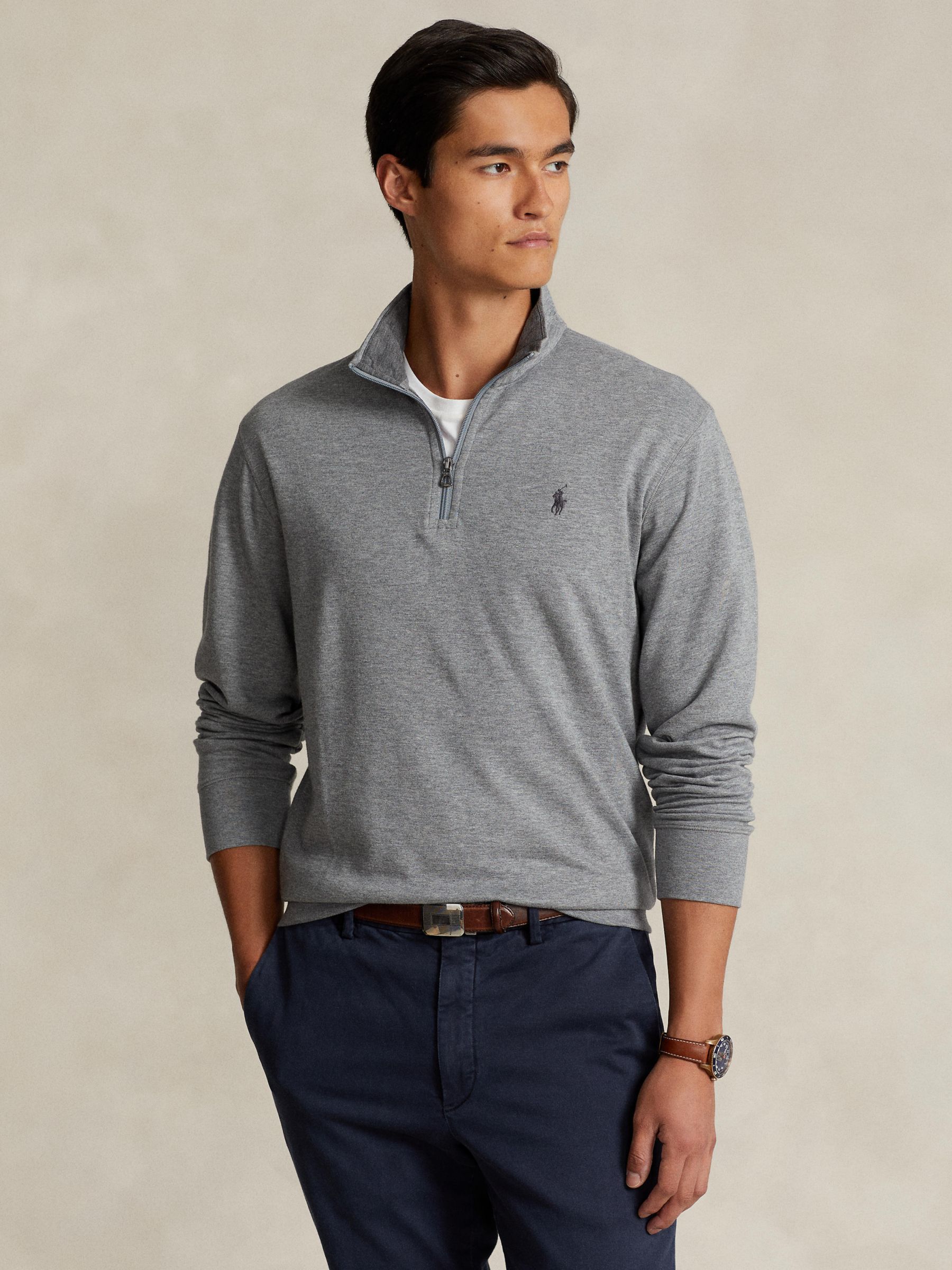 Polo Ralph Lauren Luxury Jersey Quarter Zip Sweatshirt, Grey