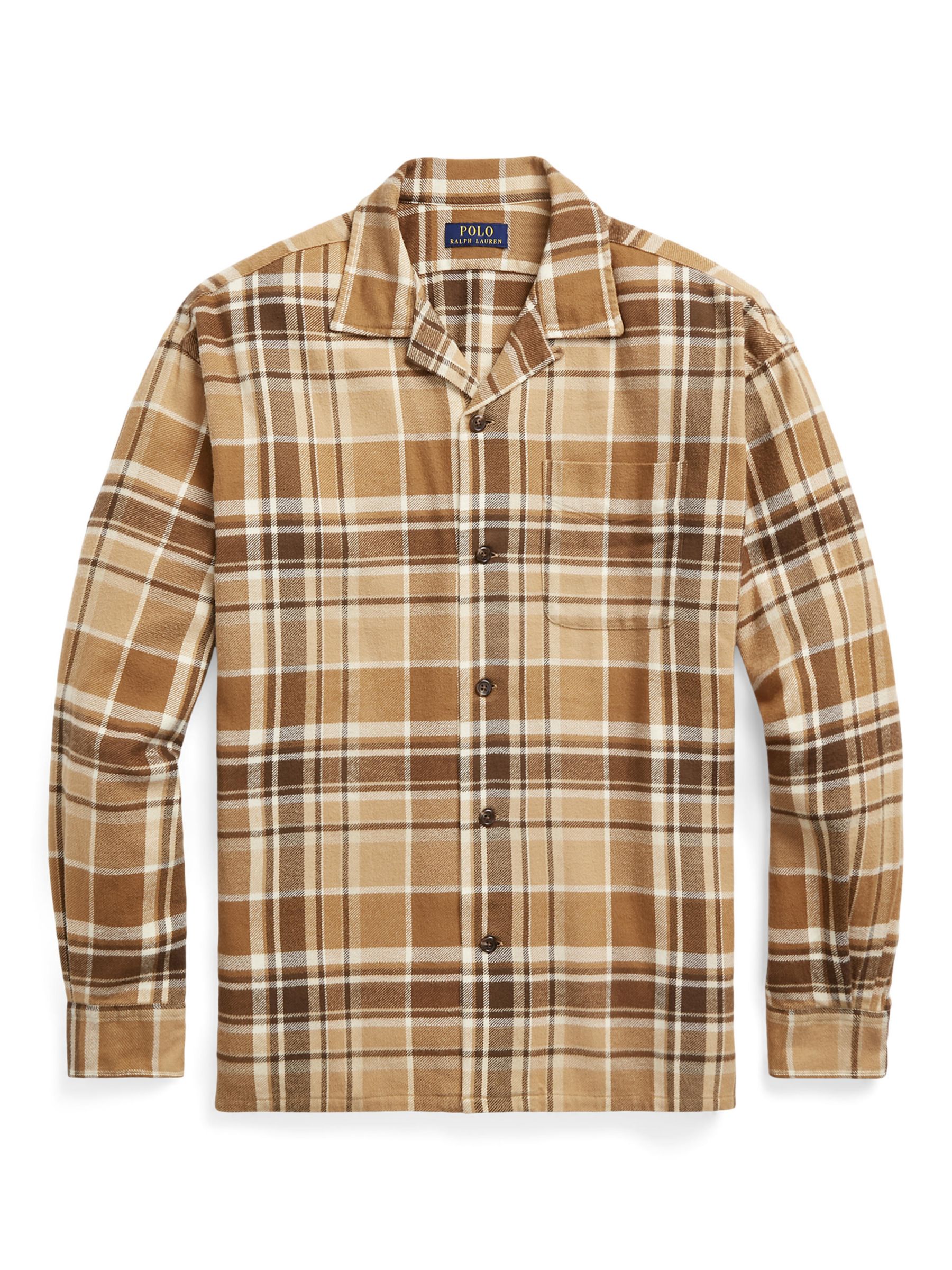 Polo Ralph Lauren Long Sleeve Plaid Camp Shirt, Brown/Multi