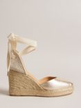 Ted Baker Purita Leather Ribbon Tie Wedge Sandals, Gold