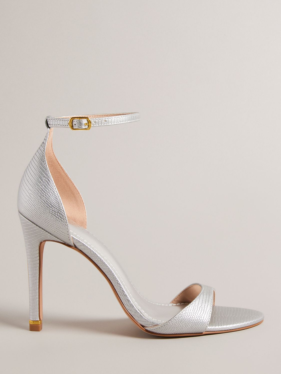 Ted Baker Helmiam Ankle Strap Heeled Sandals, Silver at John Lewis ...
