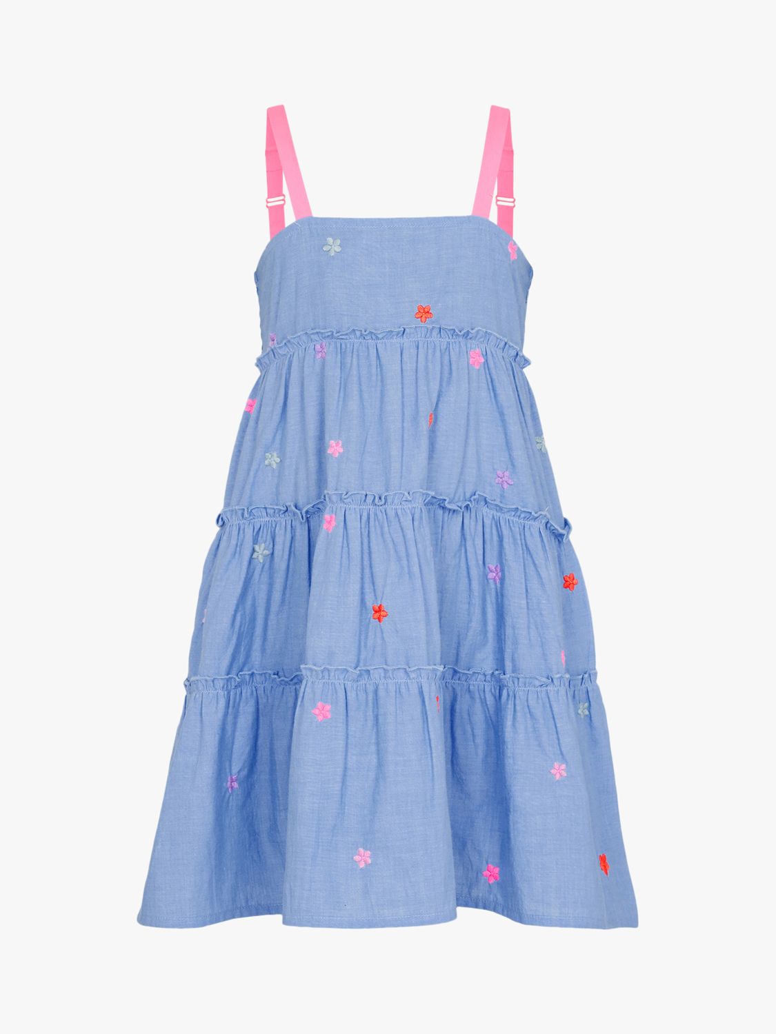 Angels by Accessorize Kids' Flower Embroidered Chambray Tiered Dress, Blue