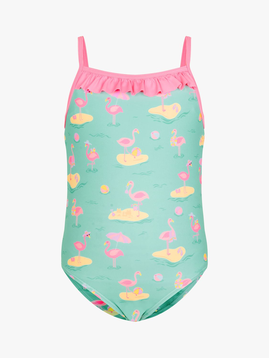 Angels by Accessorize Kids' Flamingo Print Swimsuit, Green/Multi, 5-6 years
