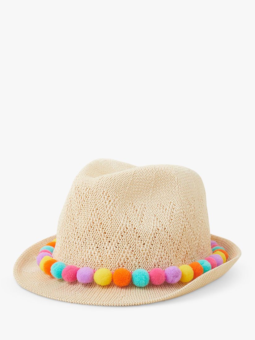 Angels by Accessorize Kids' Pom Pom Packable Trilby Hat, Natural/Multi, 3-6 years
