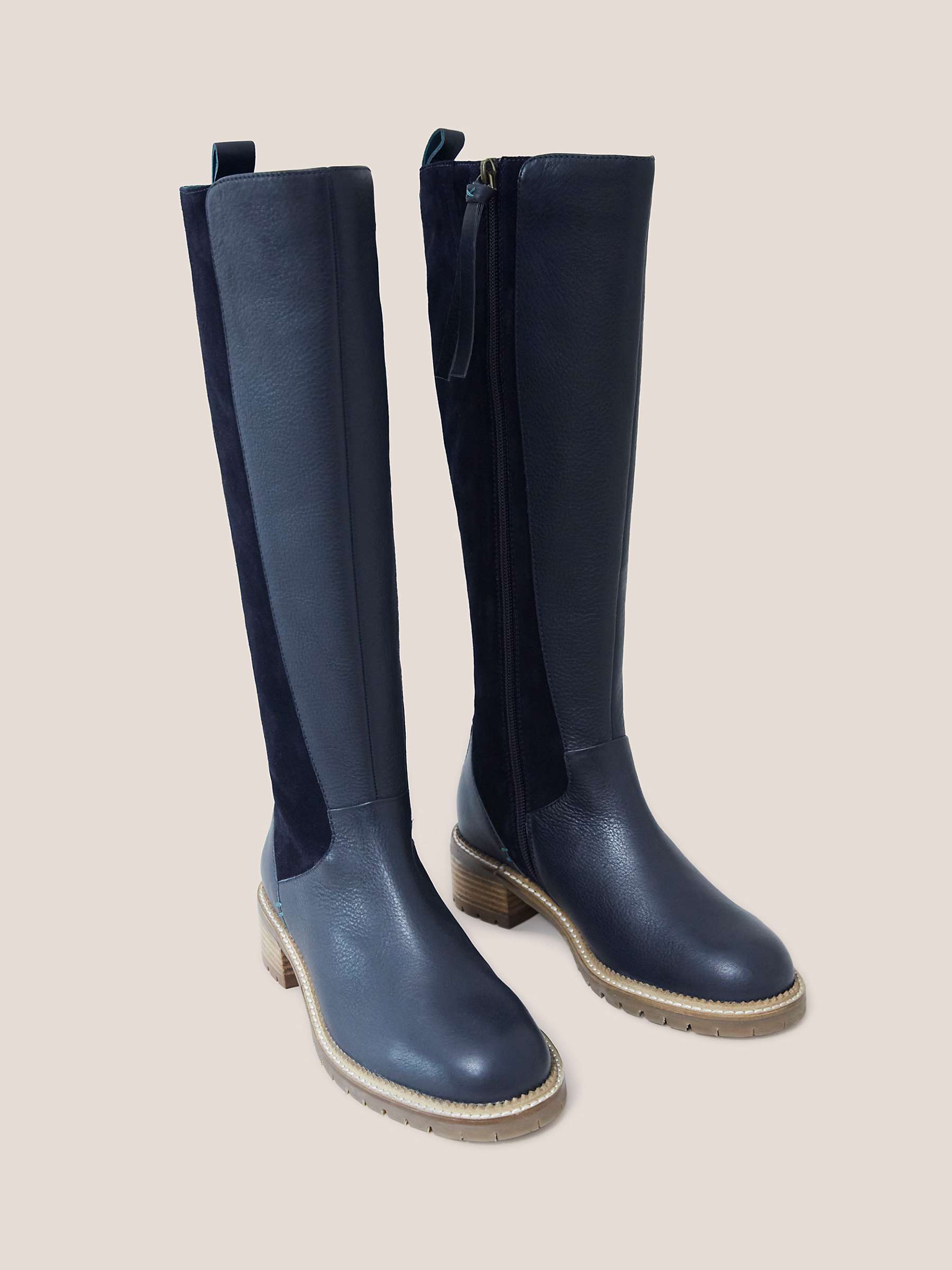Buy White Stuff Leather Knee High Boots, Dark Navy Online at johnlewis.com