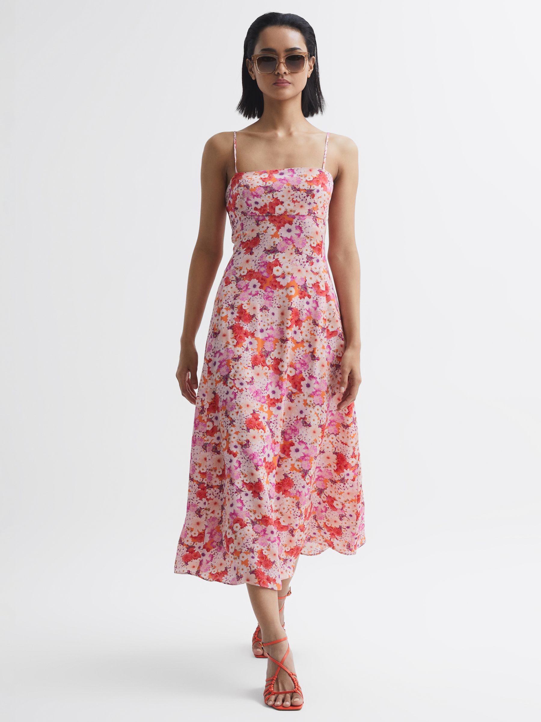Reiss Bonnie Print Midi Dress, Pink