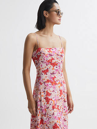 Reiss Bonnie Print Midi Dress, Pink at John Lewis & Partners