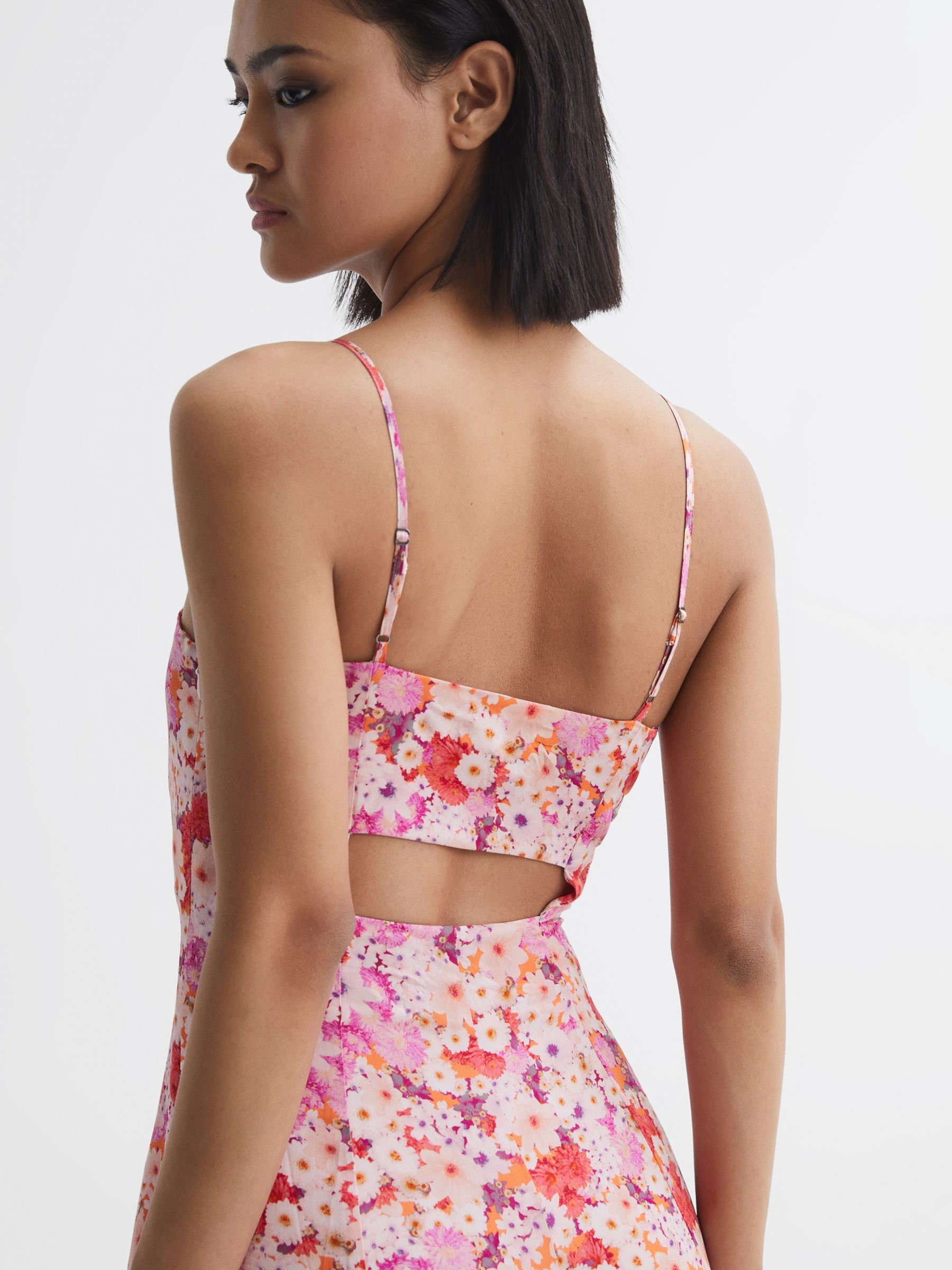 Reiss Bonnie Print Midi Dress, Pink at John Lewis & Partners