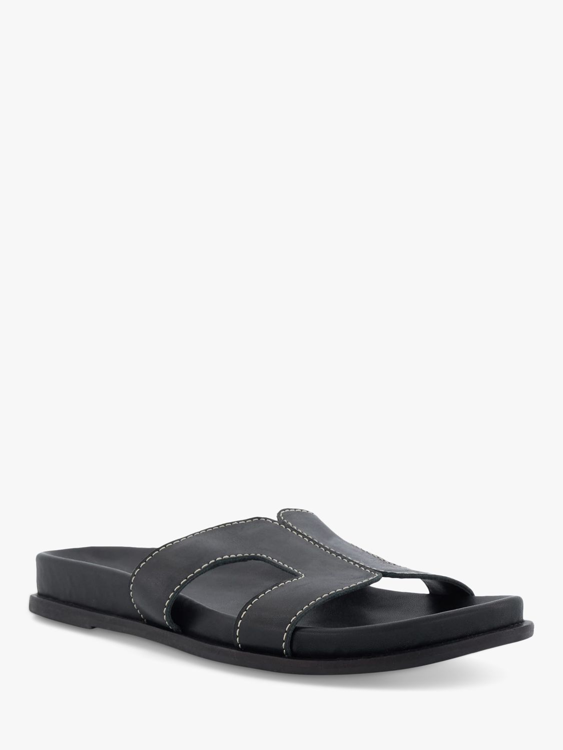 Dune Loupa Topstitch Detail Flat Slider Sandals, Black