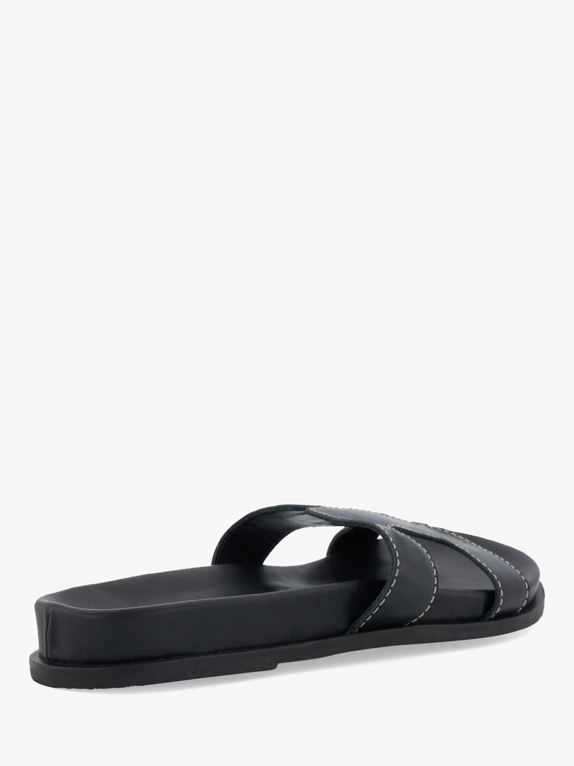 Dune Loupa Topstitch Detail Flat Slider Sandals, Black, EU36