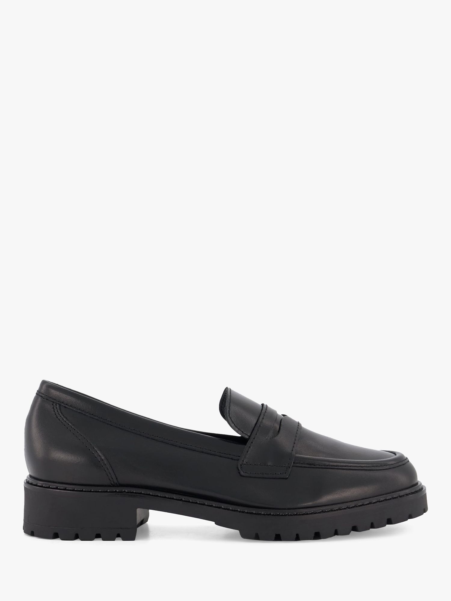 Dune Gild Leather Cleated Penny Loafer, Black at John Lewis & Partners