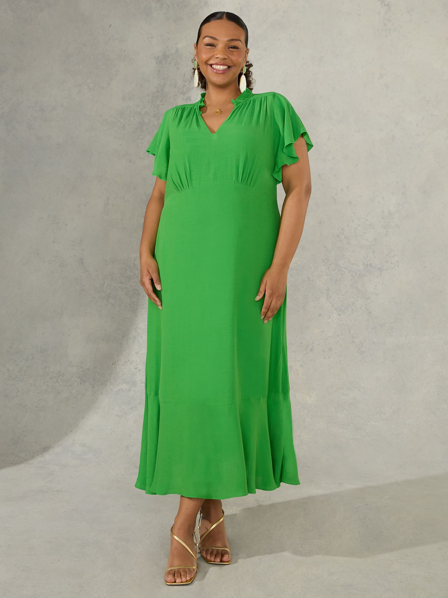 Live Unlimited Curve Flutter Sleeve Dress, Green at John Lewis & Partners
