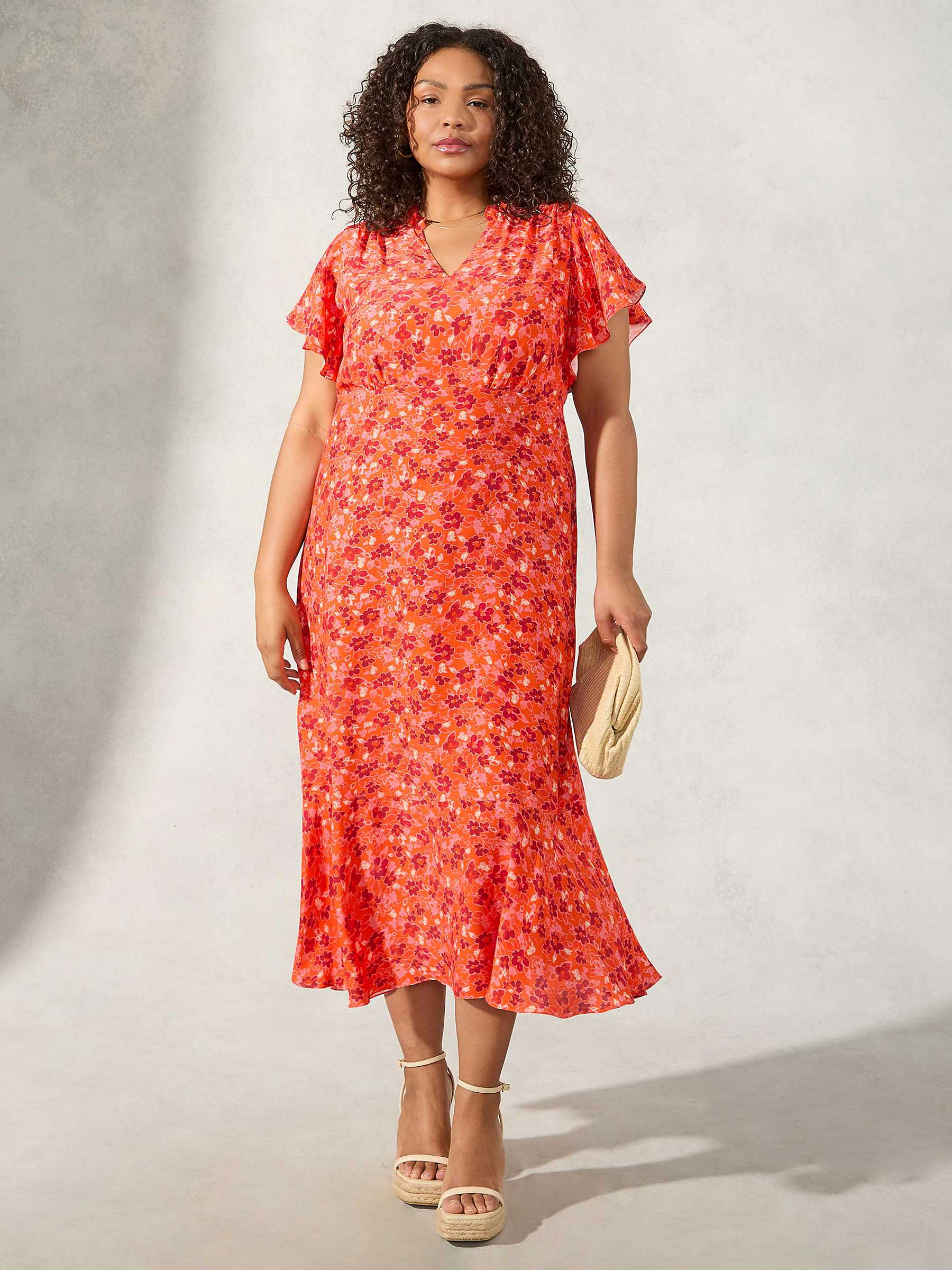 Buy Live Unlimited Curve Floral Print Midi Dress, Red/Multi Online at johnlewis.com