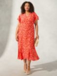 Live Unlimited Curve Floral Print Midi Dress, Red/Multi