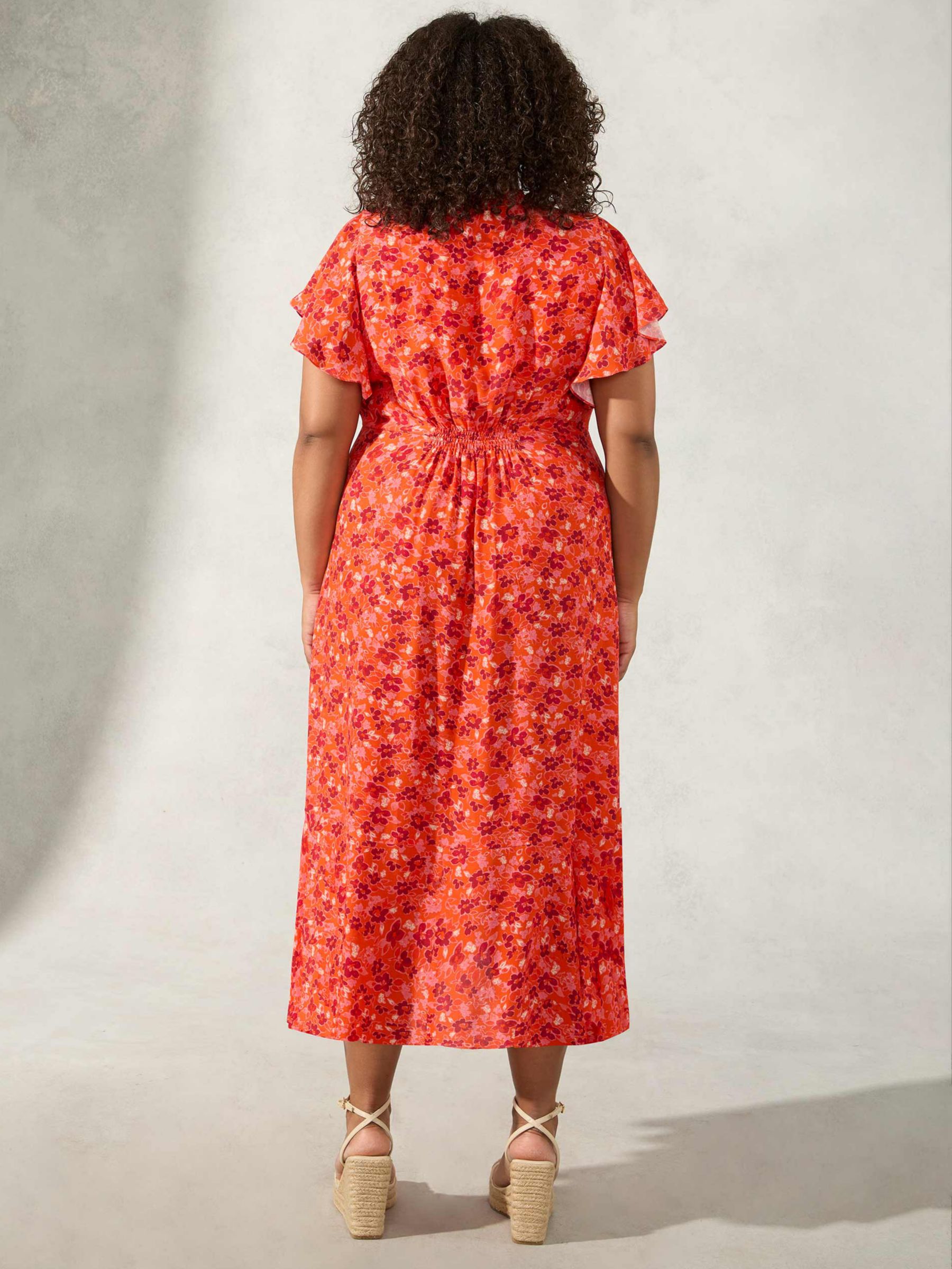 Live Unlimited Curve Floral Print Midi Dress, Red/Multi, 26