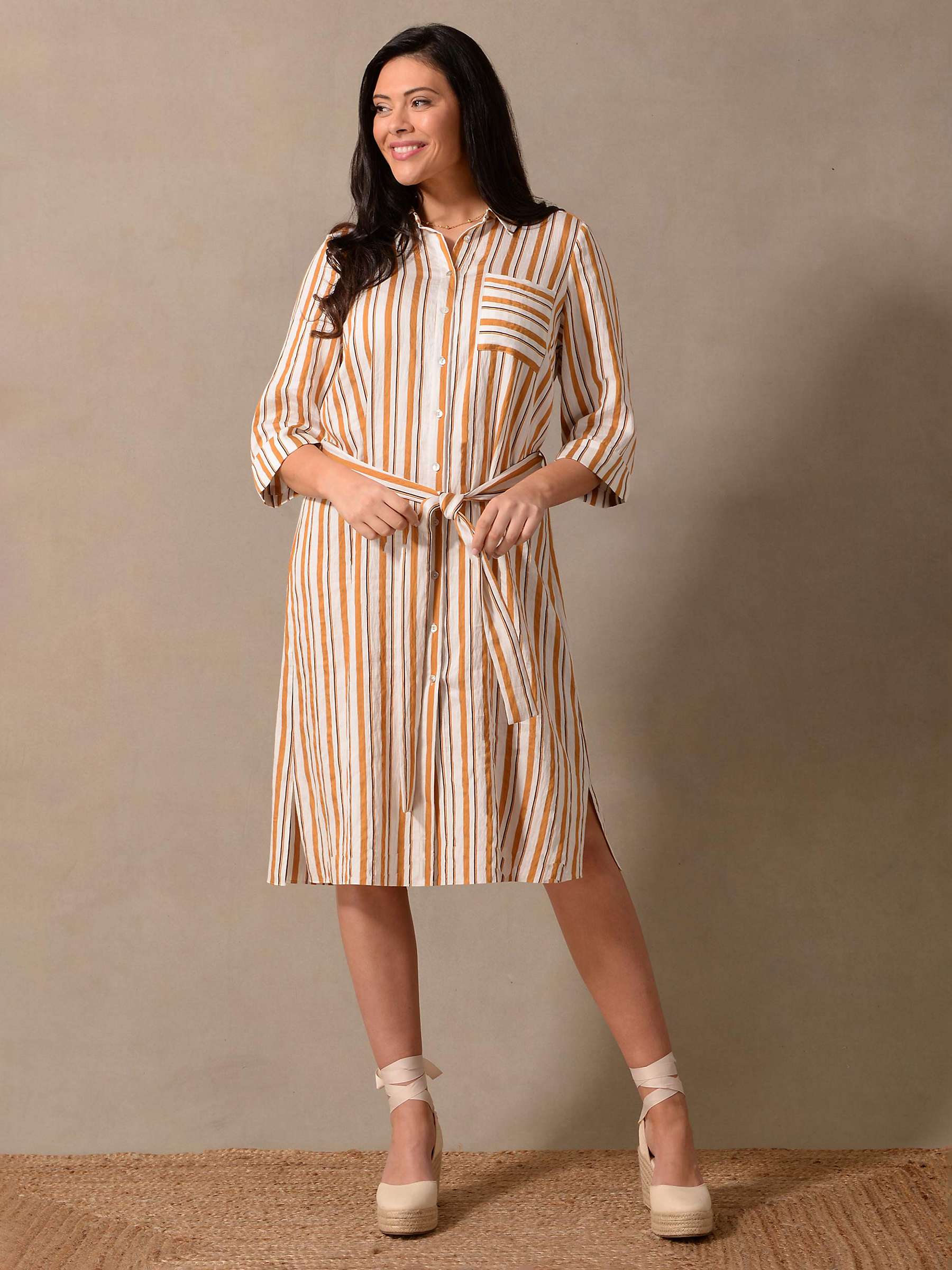 Buy Live Unlimited Curve Linen Blend Stripe Shirt Dress, Camel/Multi Online at johnlewis.com