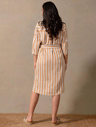 Live Unlimited Curve Linen Blend Stripe Shirt Dress, Camel/Multi