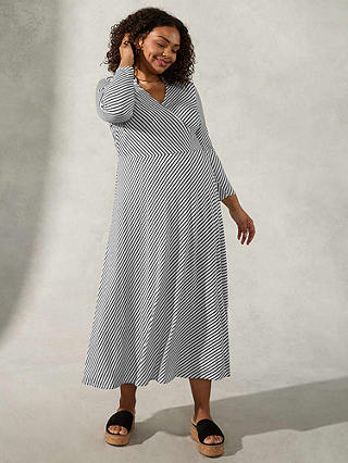 Live Unlimited Curve Mono Stripe Jersey Wrap Dress, Black/White