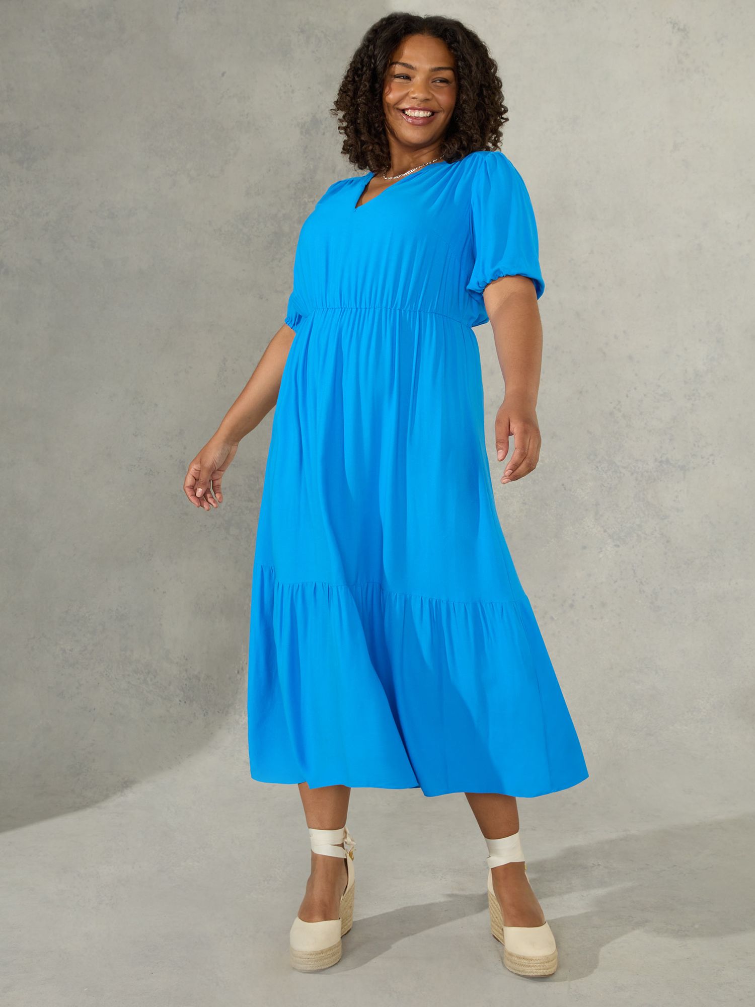 Live Unlimited Curve Tiered Midi Dress, Blue at John Lewis & Partners