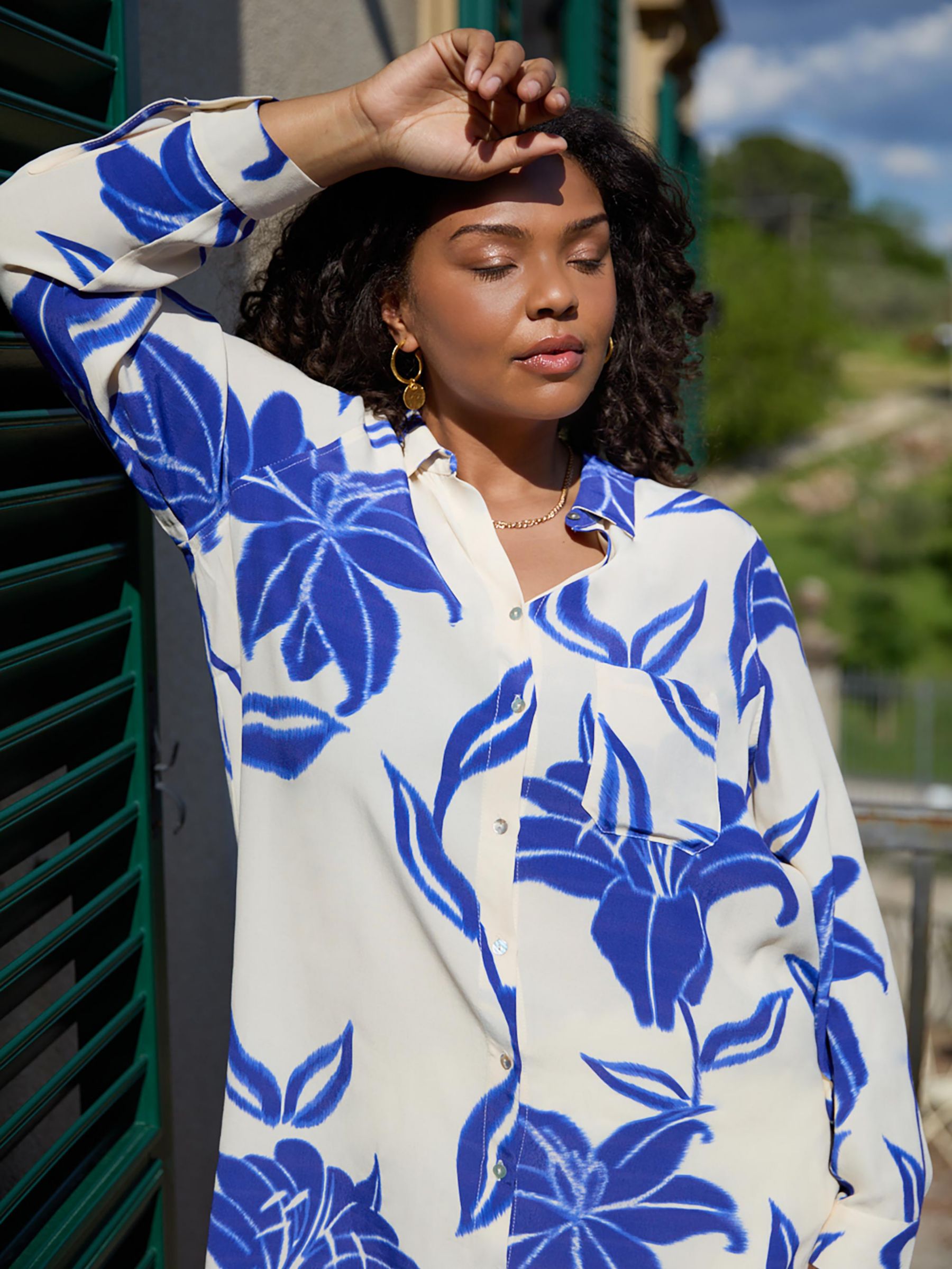Buy Live Unlimited Curve Floral Print Resort Shirt, Blue Online at johnlewis.com