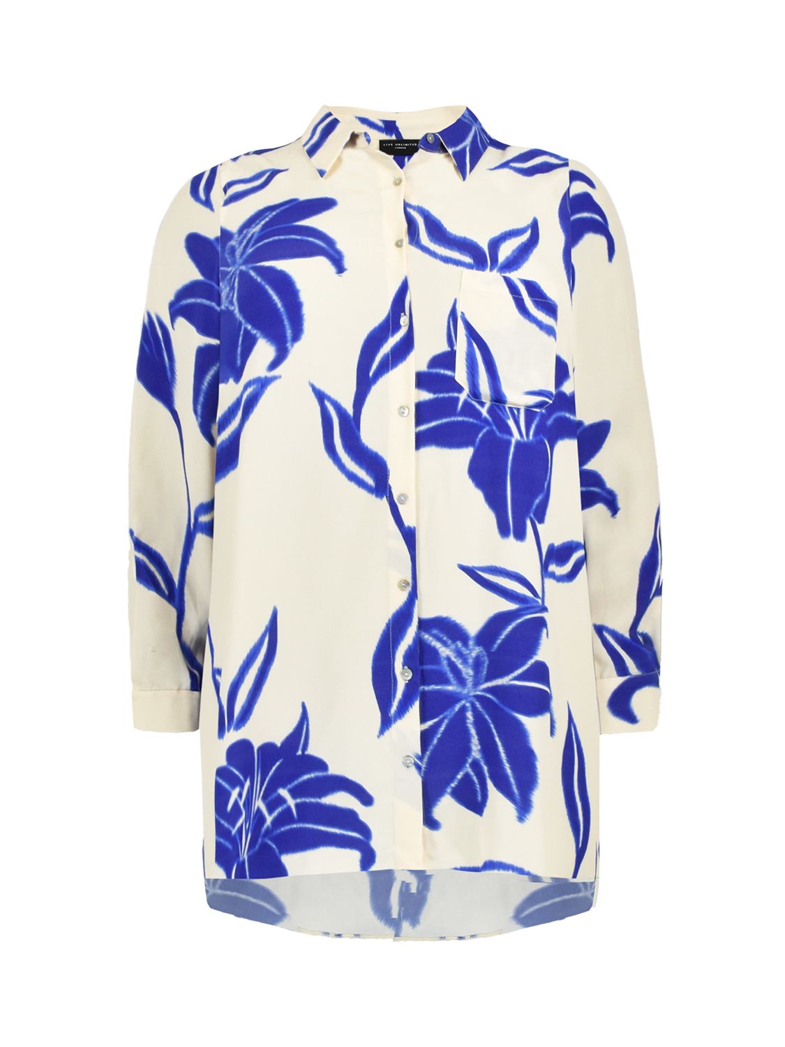 Live Unlimited Curve Floral Print Resort Shirt, Blue