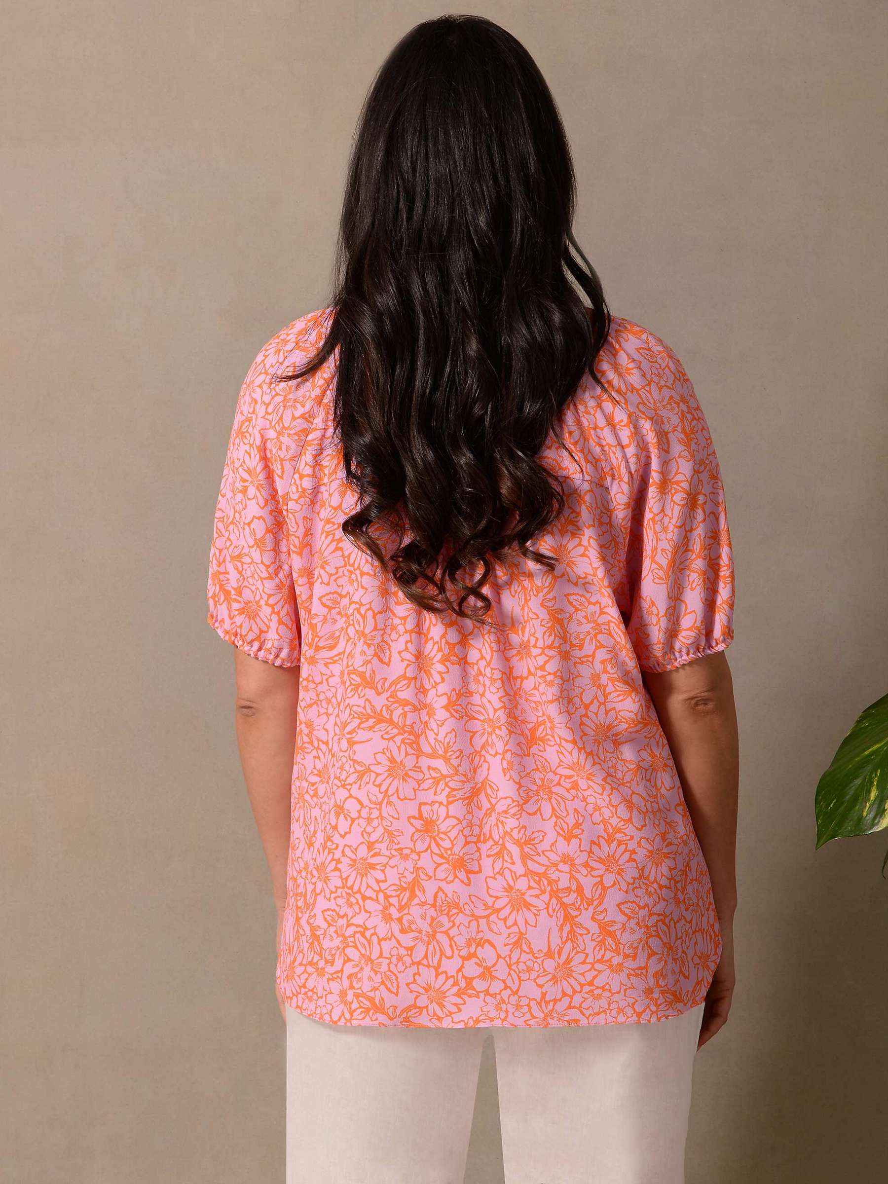Buy Live Unlimited Curve Linear Floral Short Sleeve Blouse, Orange/Pink Online at johnlewis.com