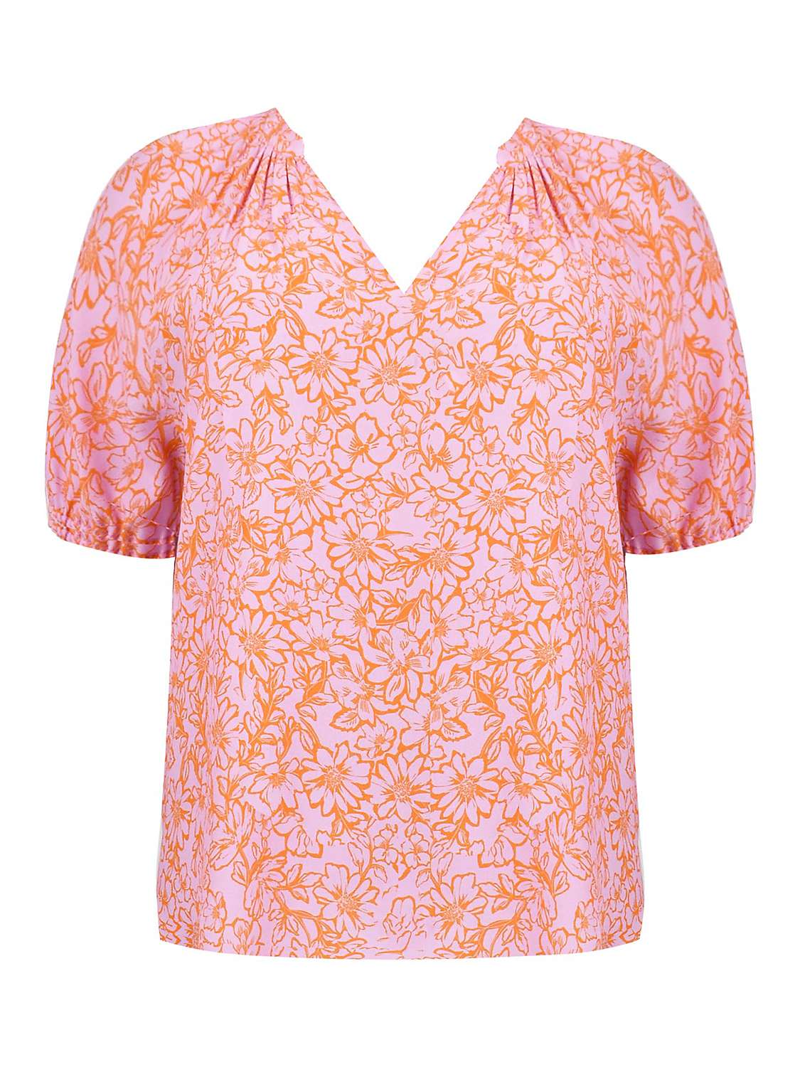 Buy Live Unlimited Curve Linear Floral Short Sleeve Blouse, Orange/Pink Online at johnlewis.com