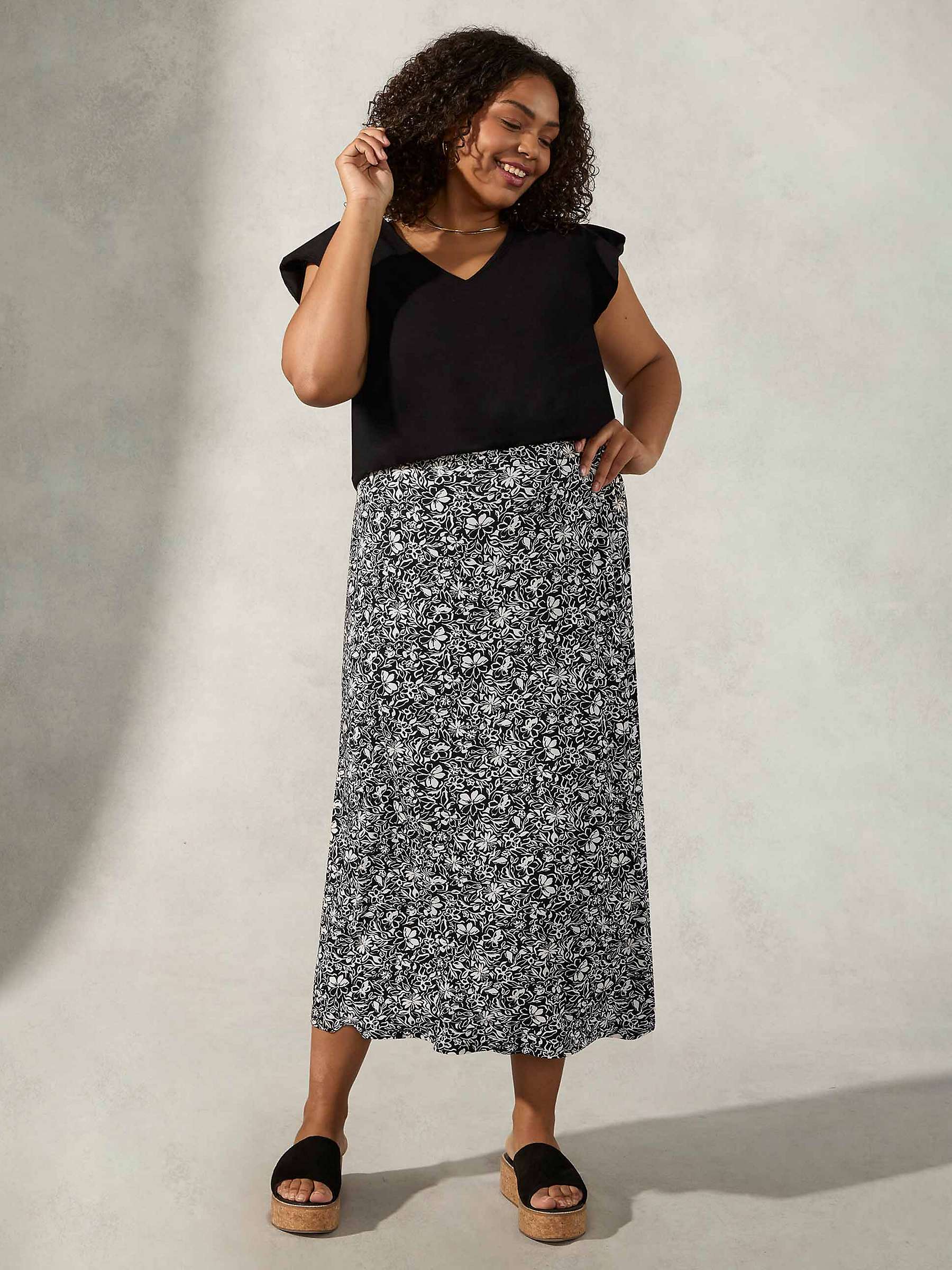 Buy Live Unlimited Curve Mono Floral A-Line Skirt, Black/White Online at johnlewis.com