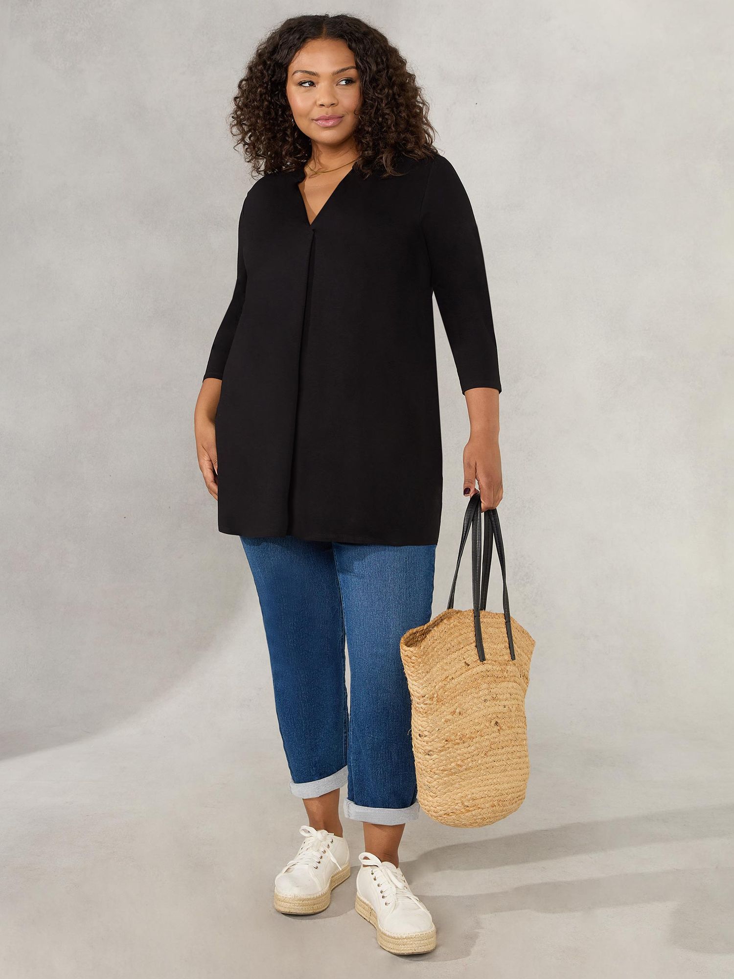 Live Unlimited Curve Longline Jersey Shirt, Black at John Lewis & Partners