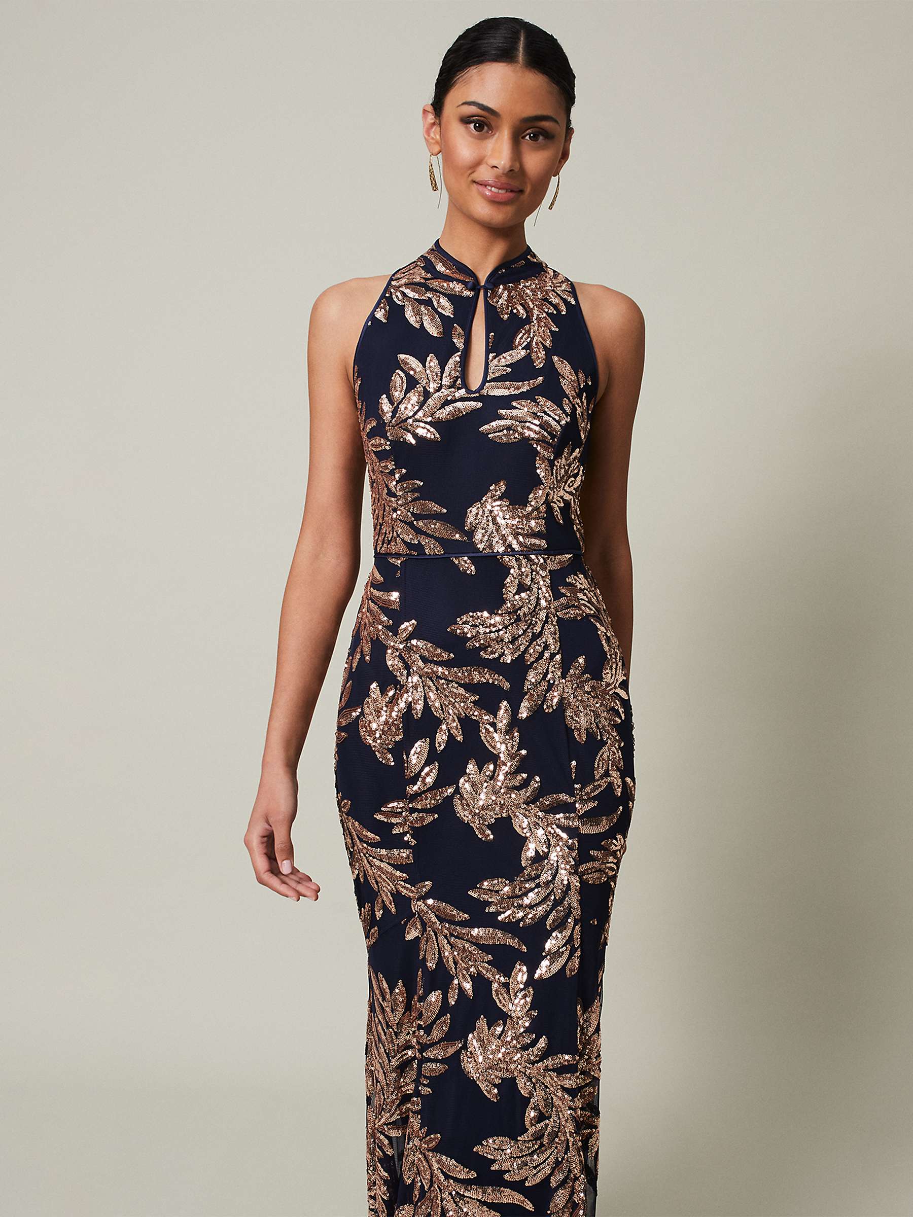 Buy Phase Eight Viviana Embellished Dress, Navy/Gold Online at johnlewis.com