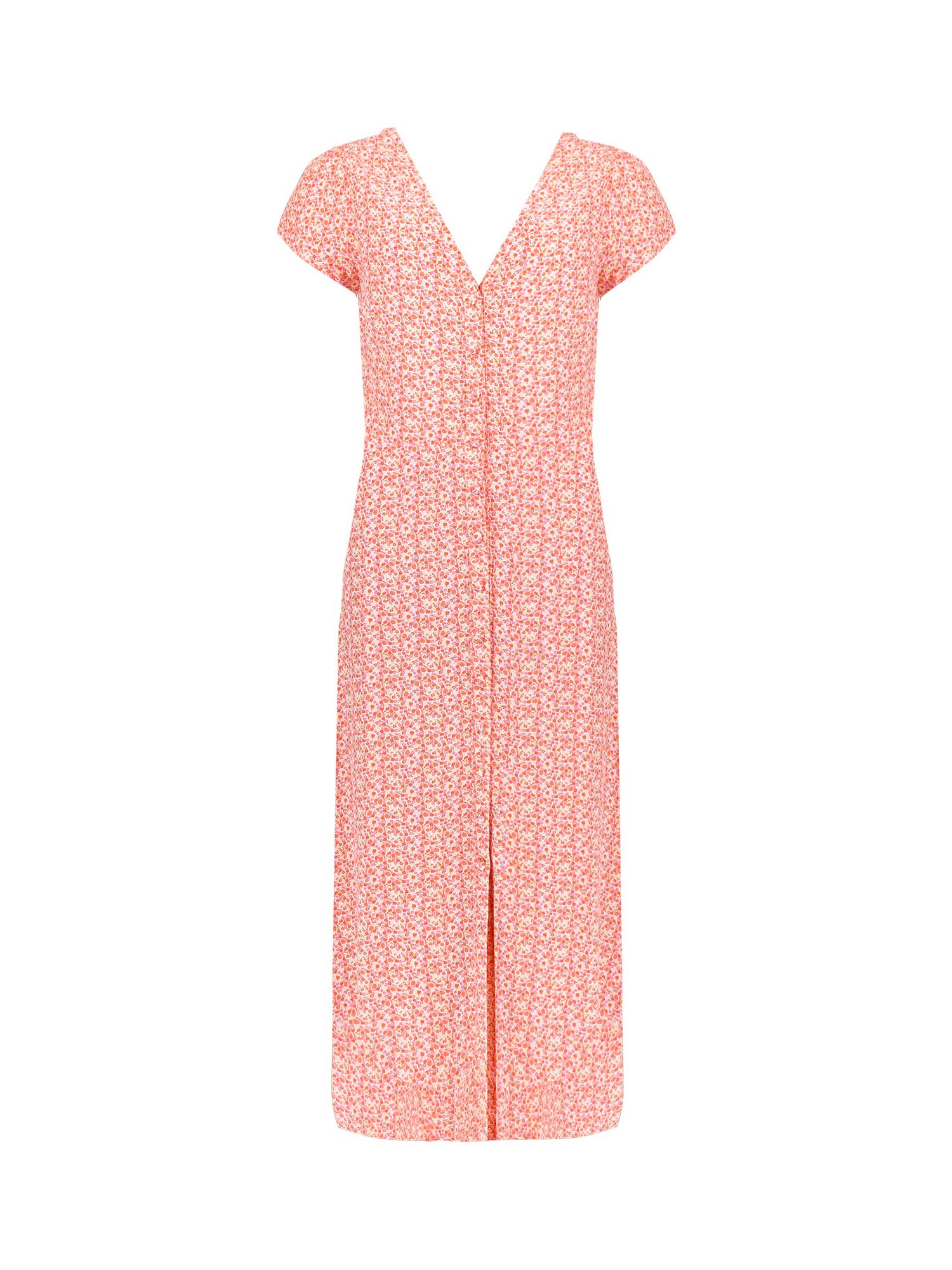 Ro&Zo Ditsy Print Button Front Midi Dress, Pink at John Lewis & Partners