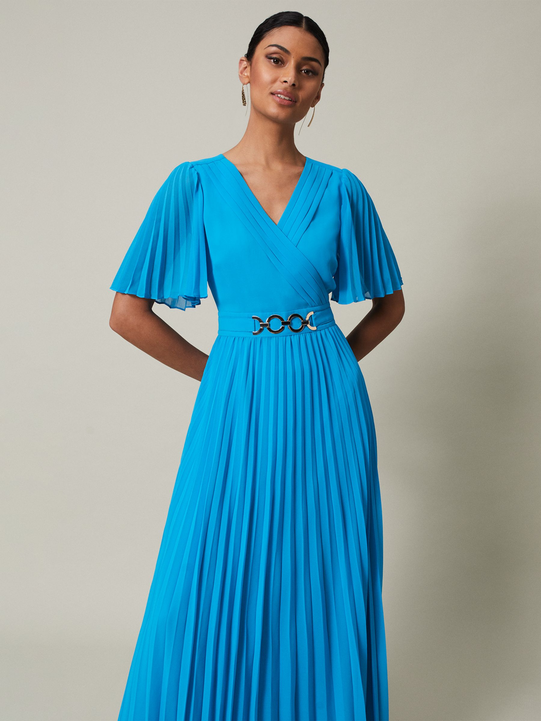 Phase Eight Yasmina Pleated Dress, Aquamarine at John Lewis & Partners