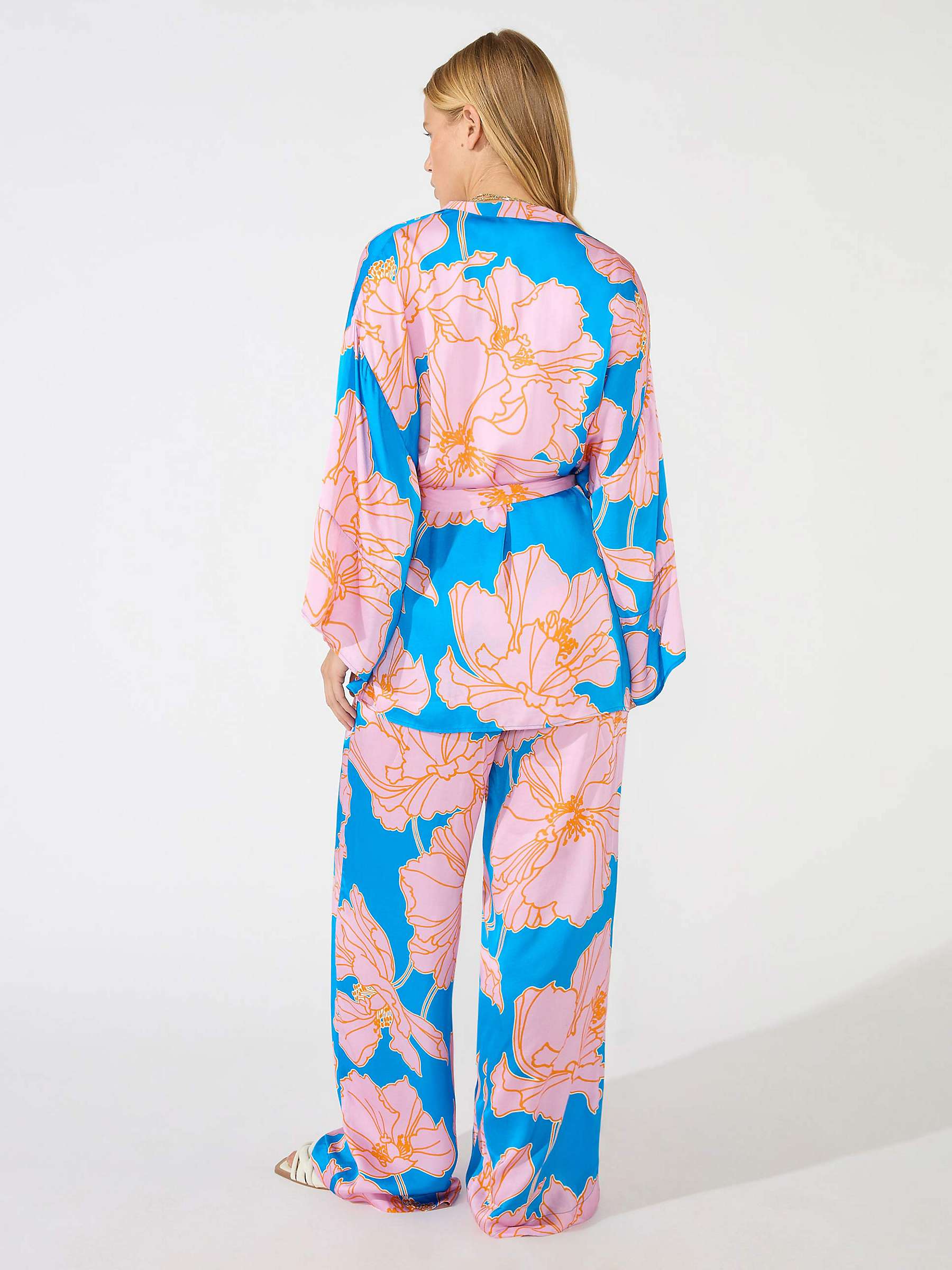 Buy Ro&Zo Satin Floral Print Trousers, Blue Online at johnlewis.com