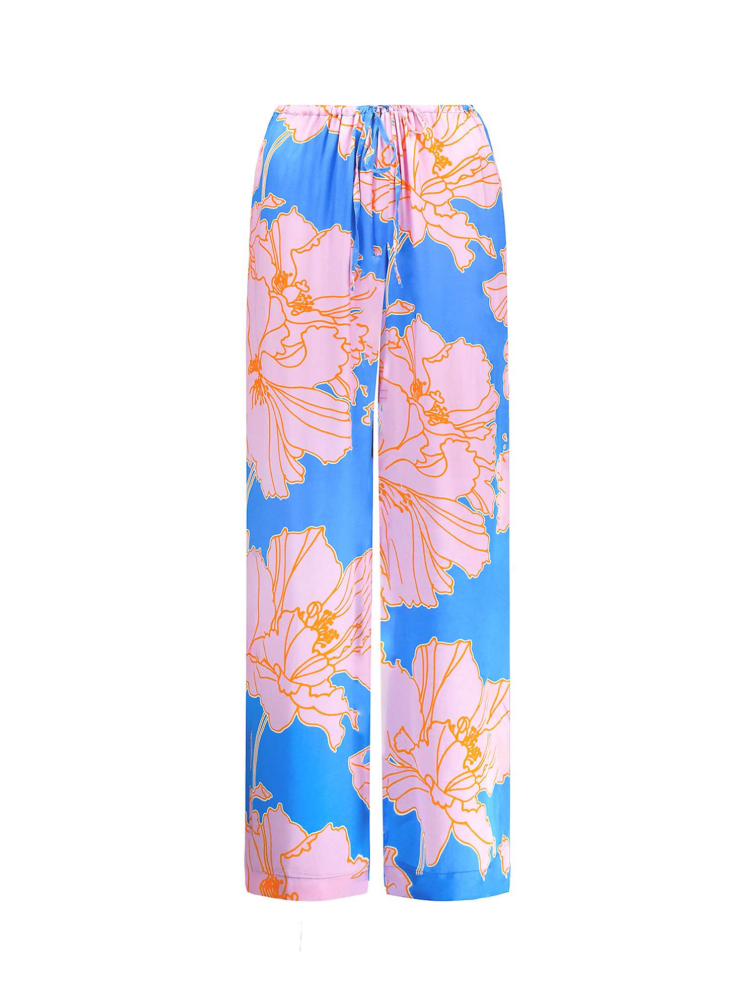 Buy Ro&Zo Satin Floral Print Trousers, Blue Online at johnlewis.com