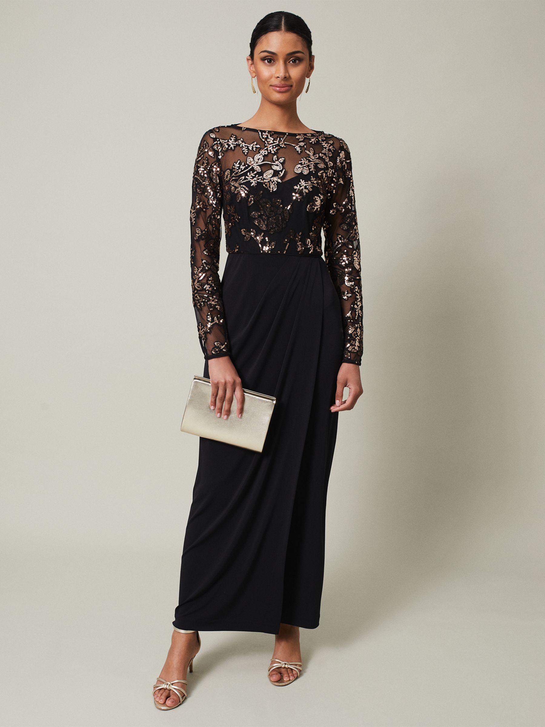 Phase Eight Collection 8 Jacinta Sequin Jersey Maxi Dress, Black/Gold At  John Lewis & Partners