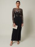 Phase Eight Collection 8 Jacinta Sequin Jersey Maxi Dress, Black/Gold, Black/Gold