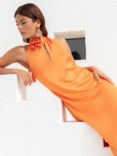 Ro&Zo Satin Twist Neck Midi Dress, Orange, Orange