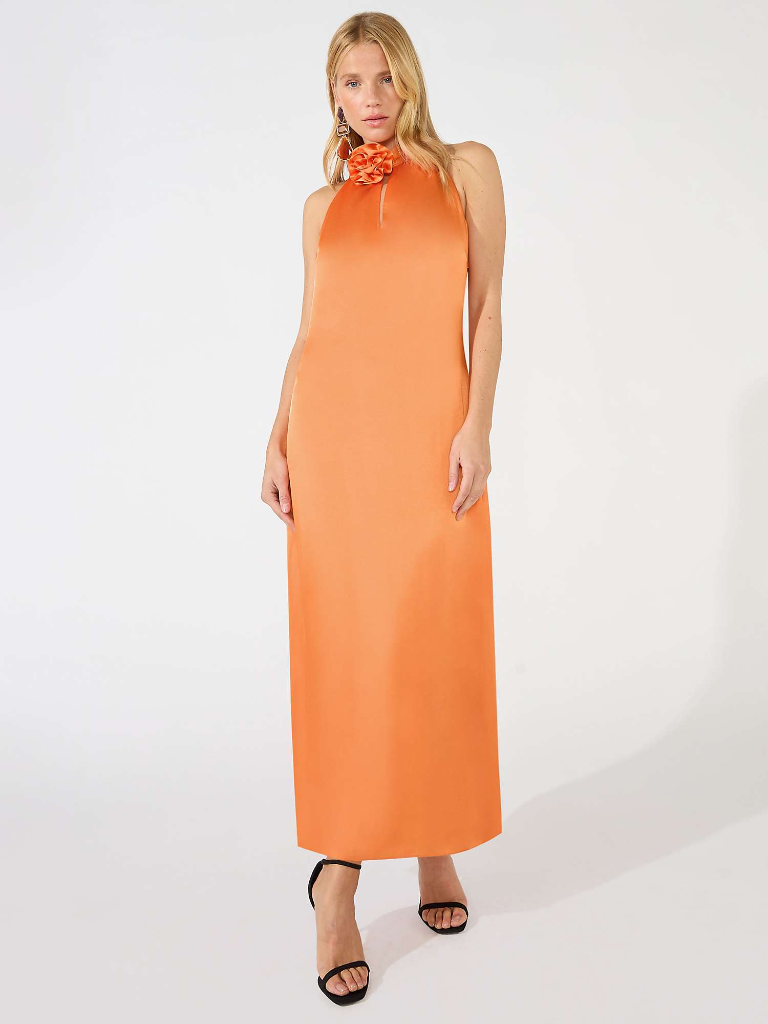 Buy Ro&Zo Satin Twist Neck Midi Dress, Orange Online at johnlewis.com