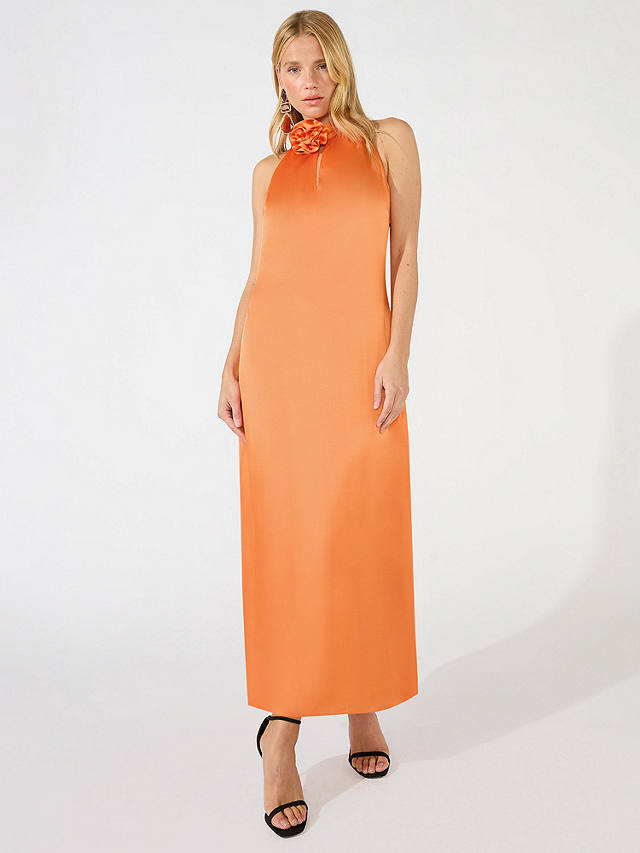 Ro&Zo Satin Twist Neck Midi Dress, Orange
