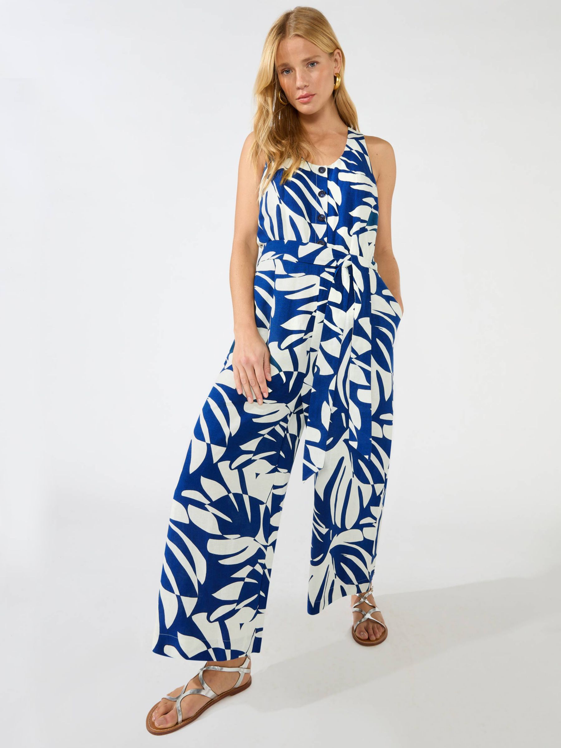Ro&Zo Palm Print Culotte Jumpsuit, Blue at John Lewis & Partners