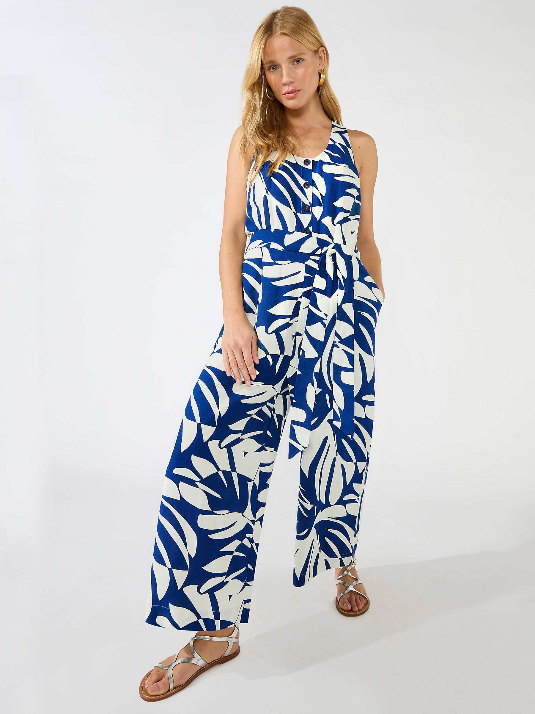 Buy Ro&Zo Palm Print Culotte Jumpsuit, Blue Online at johnlewis.com