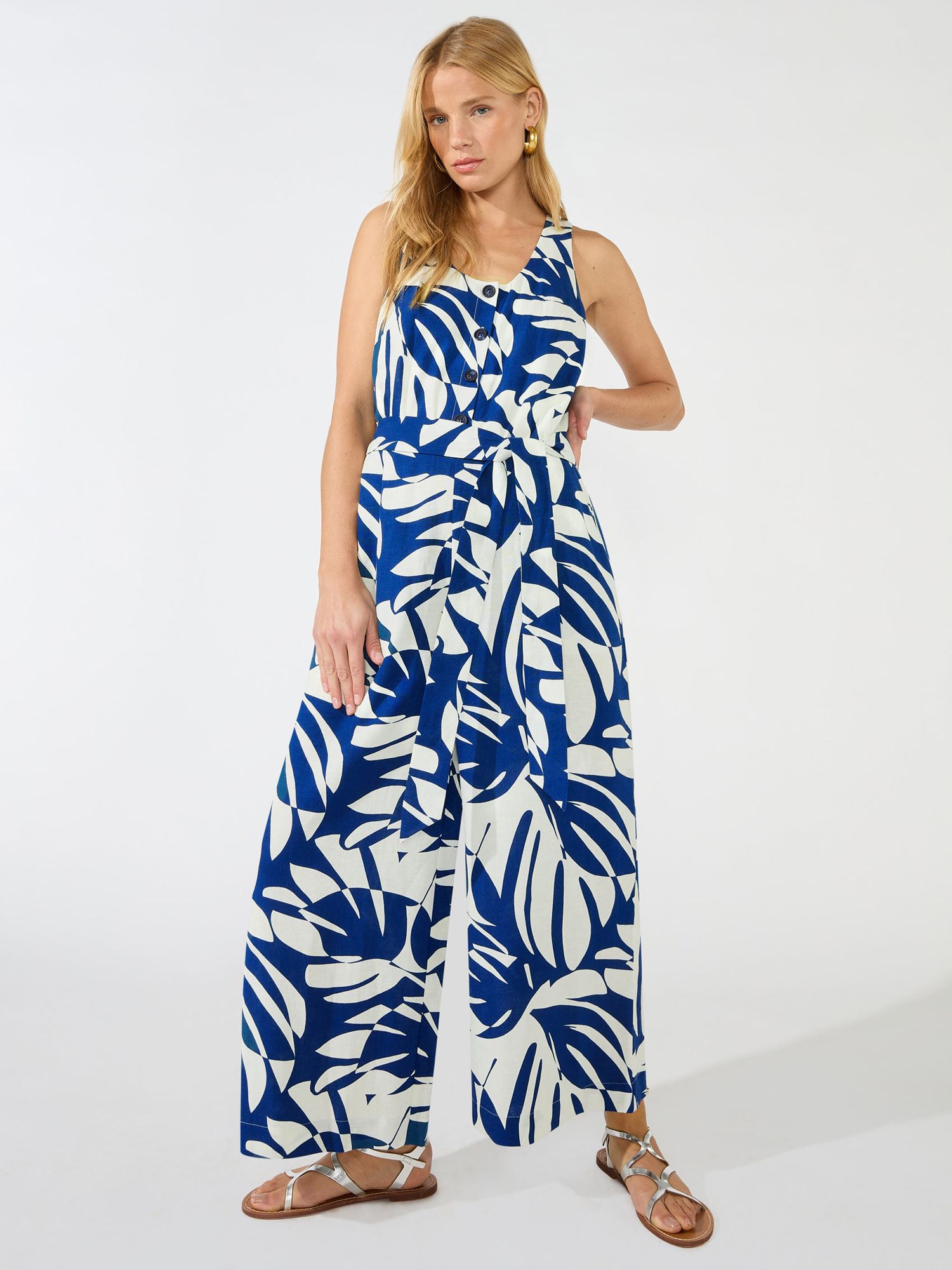 Ro&Zo Palm Print Culotte Jumpsuit, Blue at John Lewis & Partners