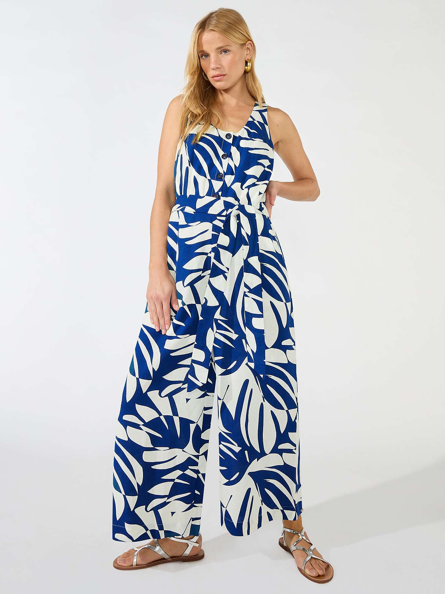Buy Ro&Zo Palm Print Culotte Jumpsuit, Blue Online at johnlewis.com