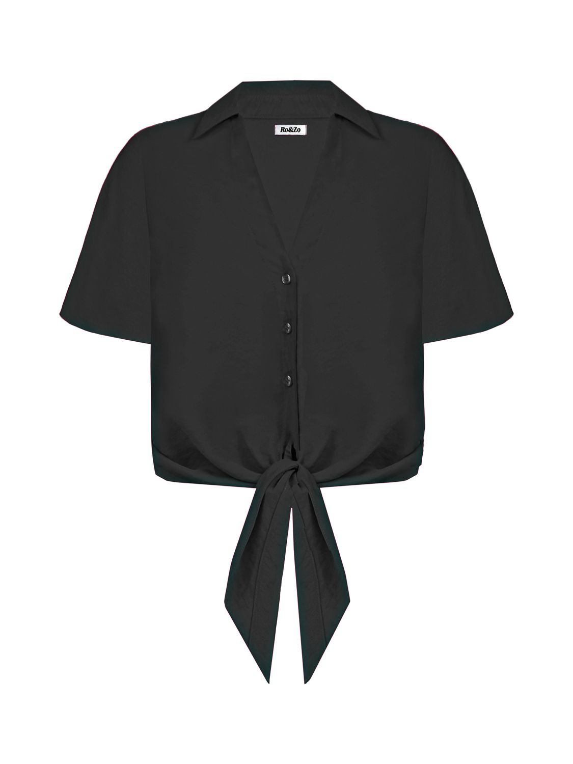 Buy Ro&Zo Flutter Sleeve Tie Detail Cropped Shirt, Black Online at johnlewis.com