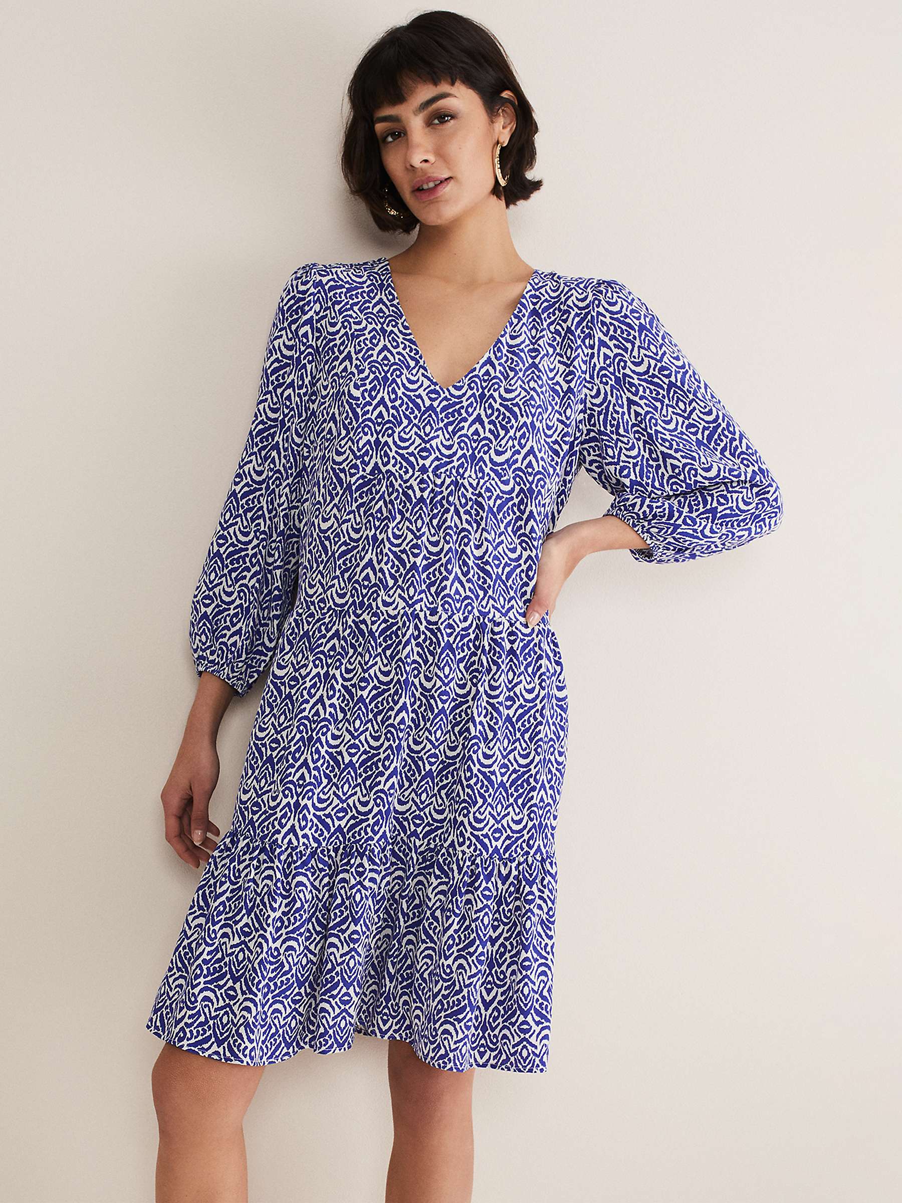 Buy Phase Eight Alicia Ikat Swing Dress, Blue/Ivory Online at johnlewis.com
