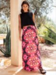 Ro&Zo Moroccan Rose Print Maxi Skirt, Black/Pink
