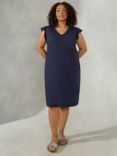 Live Unlimited Curve Frill Sleeve Cotton Textured Dress, Blue