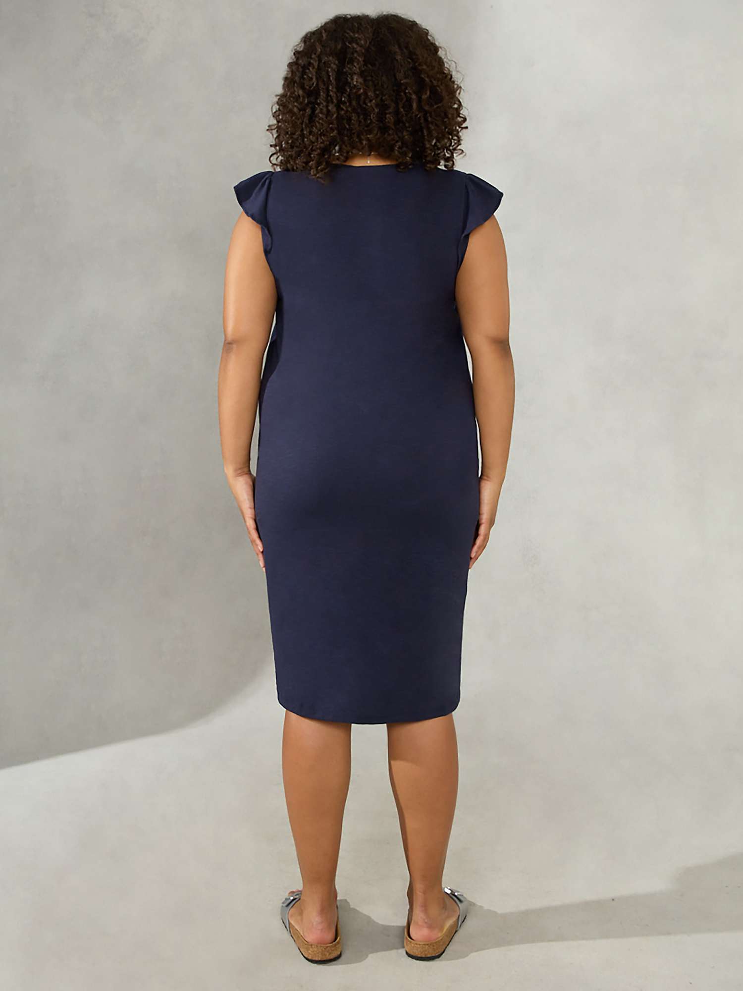 Buy Live Unlimited Curve Frill Sleeve Cotton Textured Dress, Blue Online at johnlewis.com