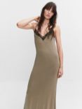 Mango Alma Lace Trim Maxi Slip Dress, Medium Brown