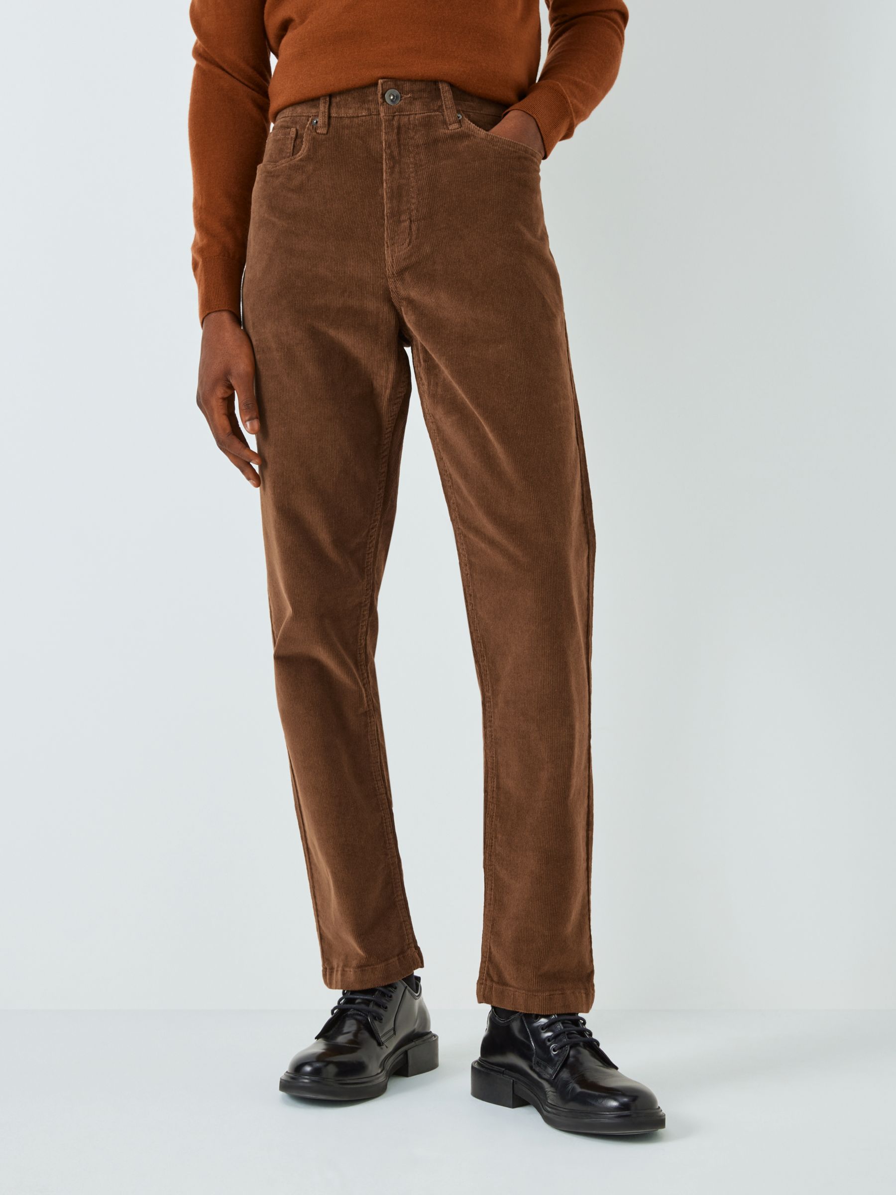 John Lewis Cotton Stretch Needle Cord Trousers, Taupe at John Lewis ...